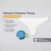 White women’s polyester thong underwear with smooth fabric, print-ready surface, available in sizes small to XXL
