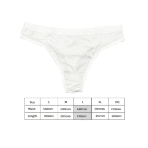 White women’s polyester thong underwear with smooth fabric, print-ready surface, available in sizes small to XXL