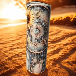 20oz stainless steel skinny tumbler with detailed dreamcatcher design