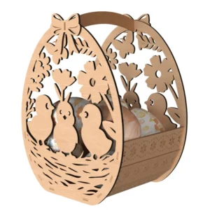 Wooden Easter basket with bunny and grass scene cut-out – laser cut MDF design
