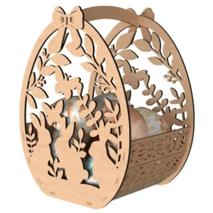 Religious Easter basket with cross and decorative cut-out pattern – MDF laser cut
