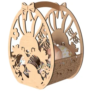 Playful bunny character Easter basket – laser cut MDF wooden gift basket