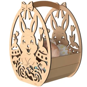 Bunny pair Easter basket with decorative cut-out details – MDF laser cut