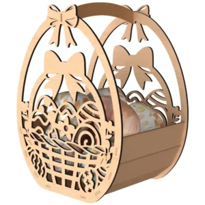 Happy Easter wooden basket with layered text cut-out – laser cut MDF design