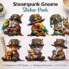 steampunk gnome sticker pack set of 6 fantasy character UV DTF stickers