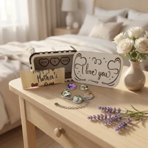 I Love You personalised bracelet gift set with roses and photo charms in a romantic setting