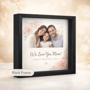 Wooden frame personalised shadow box with photo and message
