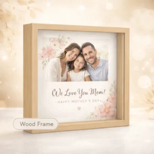 Wooden frame personalised shadow box with photo and message