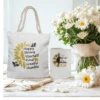 Sunflower mom gift set with rope tote bag and frosted mug featuring inspirational message design