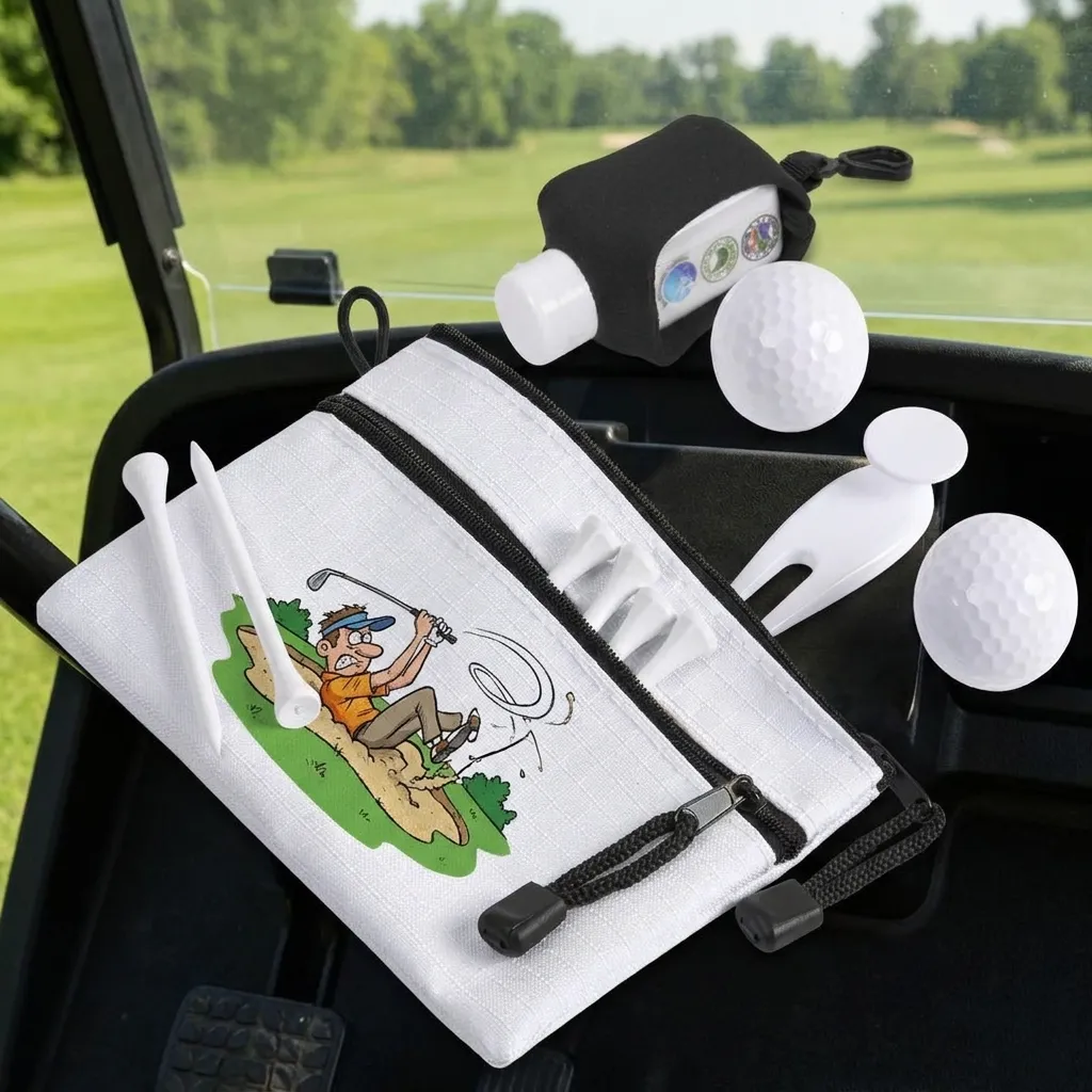 Contents of the Altitude Ace Golf Gift Set including sunblock and golf accessories