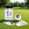 Golf gift set with SPF lip balm, divot tool and golf tees in a reusable plastic jar - Fathers Day gift