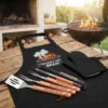 Griller 4-piece braai apron set in black with tong, fork, spatula and apron carry bag in gift box