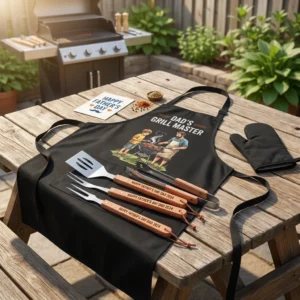 Close-up of the Altitude Griller 4-piece braai apron set accessories and carry bag