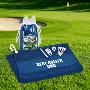 Altitude Monte Rei golf set contents including cotton towel and tees - angle view