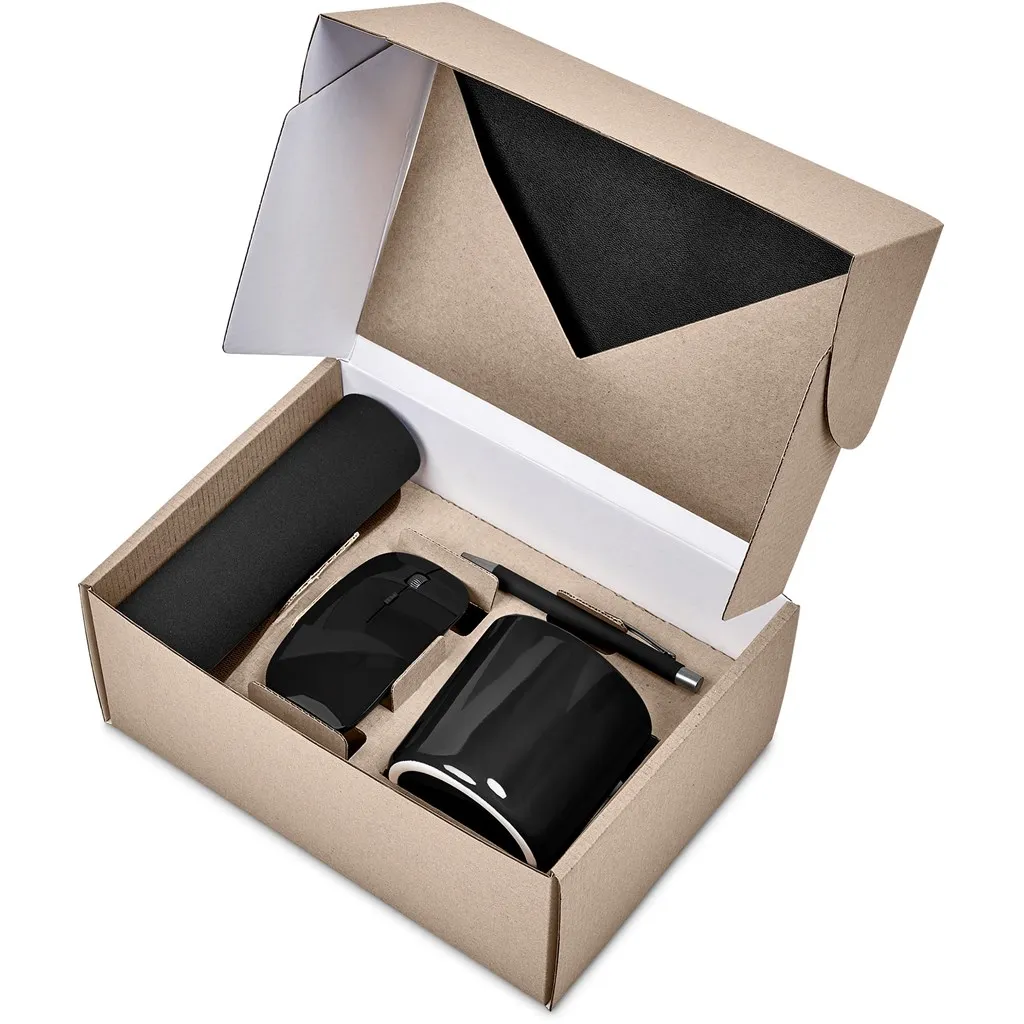 Altitude Collier executive workspace gift set with notebook, wireless mouse, mug, pen, and mouse pad