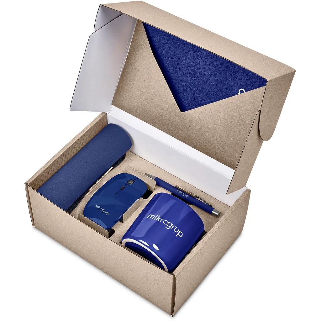 Altitude Collier executive workspace gift set with notebook, wireless mouse, mug, pen, and mouse pad