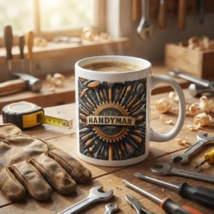 11 oz ceramic handyman Father’s Day mug with detailed tool design